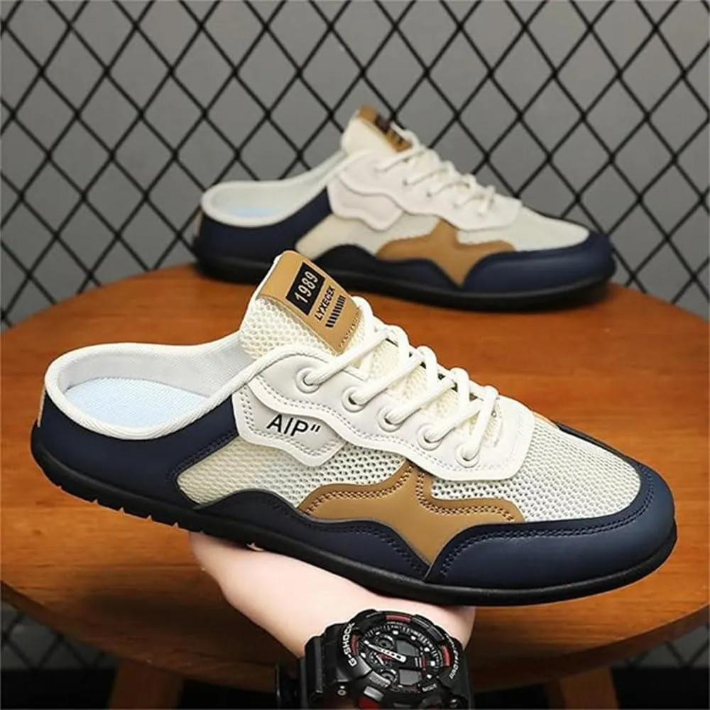 Mens Backless Slip On Sneakers Shoes,Breathable Mesh Sports Soft Sole Non-Slip Beach Heelless Sandals Large Size Men's Casual Slippers