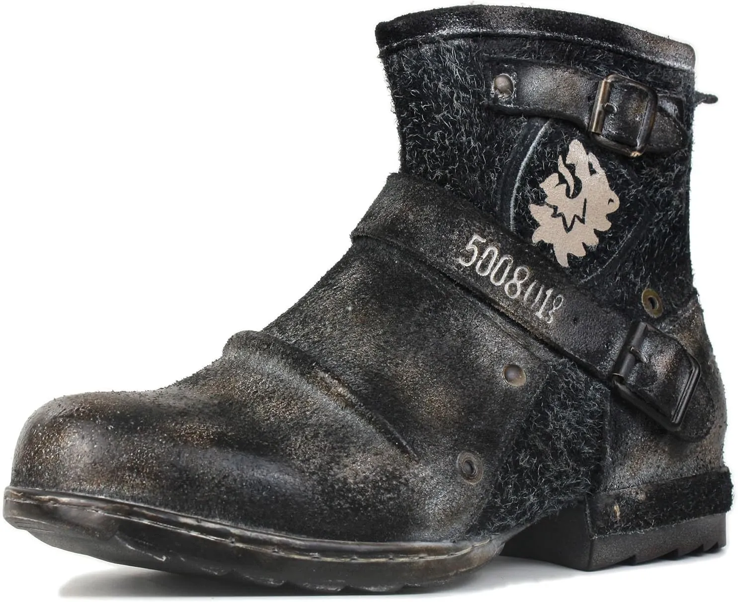 Mens Chukka Biker Cowboy Stylish Motorcycle Combat Hiking Fashion Casual Cowhide Leather Ankle Side Zipper Boots CD-5008-1-BQ-US-R