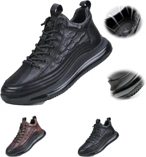 Men's Crocodile Pattern Leather Sneakers Slip-on Casual Cushion Pattern Sneakers Height Lifting Comfortable Shoes Sneakers