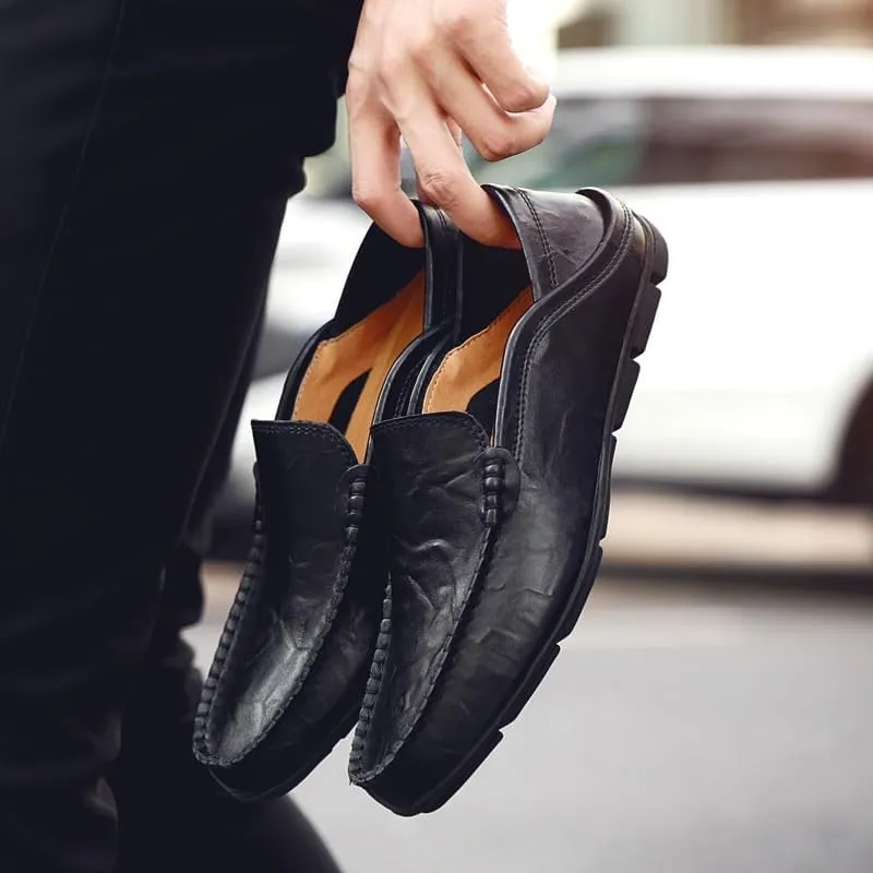 Men's Crocodile Print Leather Loafers - Round Toe, Flat Heel, Slip-Resistant, Anti-Slip Casual Slip-Ons for Parties