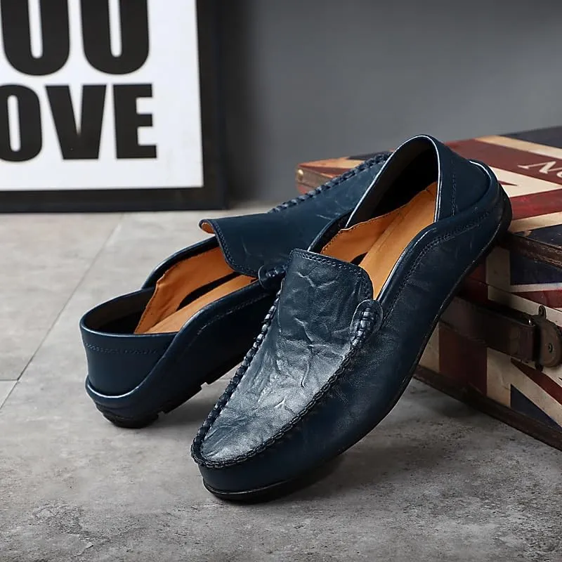 Men's Crocodile Print Leather Loafers - Round Toe, Flat Heel, Slip-Resistant, Anti-Slip Casual Slip-Ons for Parties