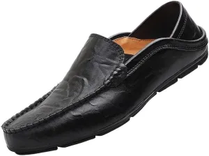 Men's Crocodile Print Leather Loafers - Round Toe, Flat Heel, Slip-Resistant, Anti-Slip Casual Slip-Ons for Parties