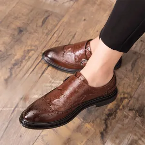Men's Genuine Leather Monk Strap Slip-on Shoes Handmade Business Dress Loafers Casual Footwear with Buckle