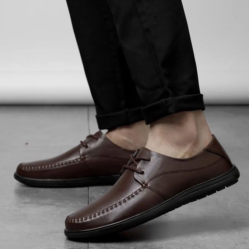 Men's Genuine Leather Slip-On Wingtip Oxford Shoes - Lightweight Business Formal Derby Sneakers