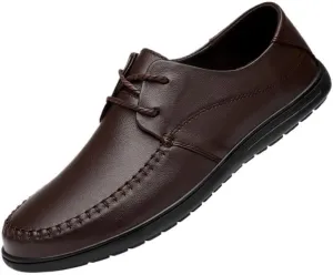 Men's Genuine Leather Slip-On Wingtip Oxford Shoes - Lightweight Business Formal Derby Sneakers