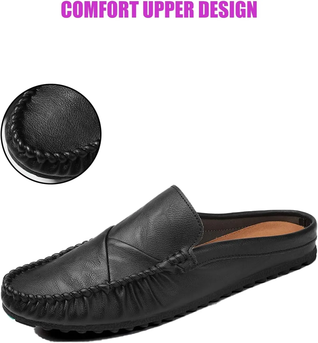 Men's Hand Stitched Half Drag Mules Slip On Comfortable Soft Sole Moccasin Boat Shoes Outdoor Comfortable Backless Casual Non-Slip Driving Loafers