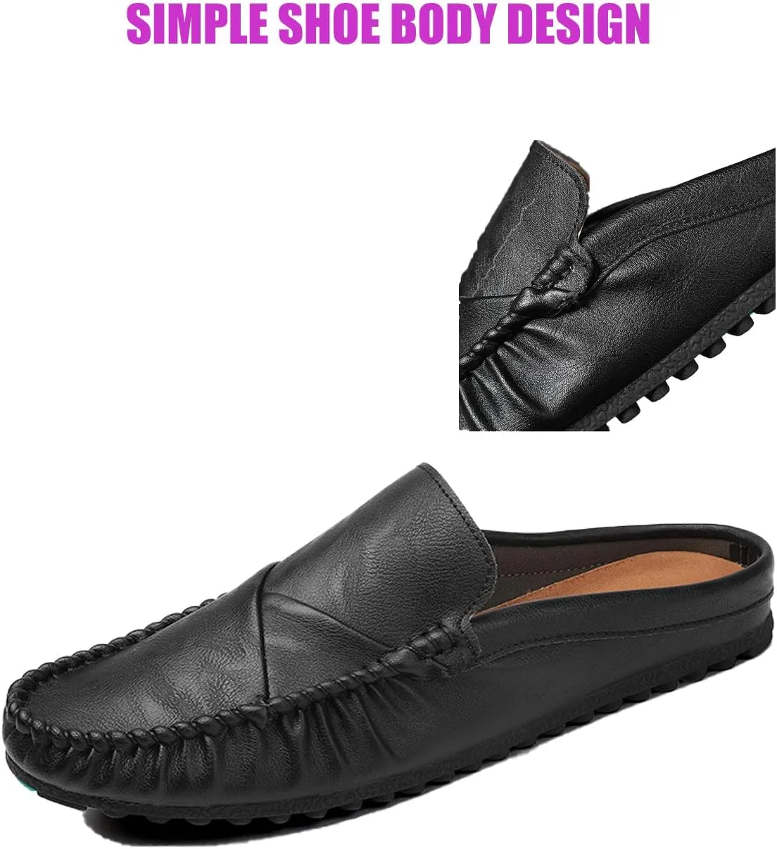 Men's Hand Stitched Half Drag Mules Slip On Comfortable Soft Sole Moccasin Boat Shoes Outdoor Comfortable Backless Casual Non-Slip Driving Loafers