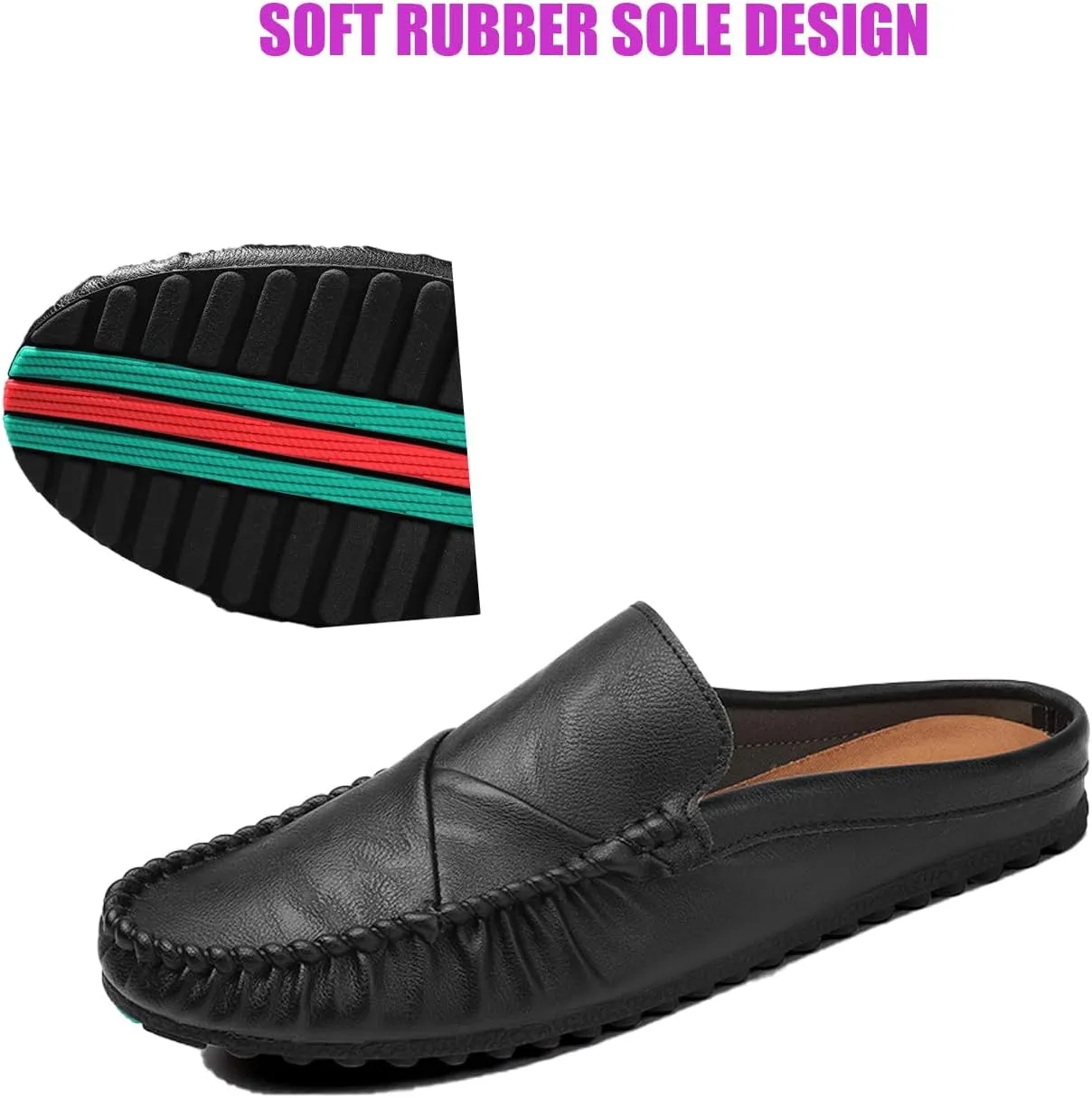 Men's Hand Stitched Half Drag Mules Slip On Comfortable Soft Sole Moccasin Boat Shoes Outdoor Comfortable Backless Casual Non-Slip Driving Loafers