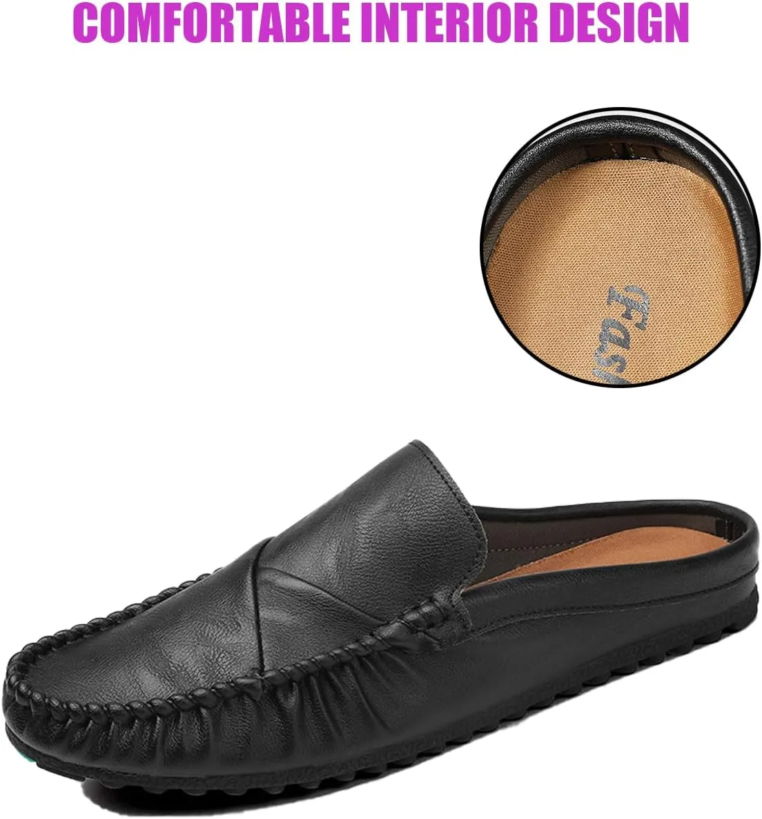 Men's Hand Stitched Half Drag Mules Slip On Comfortable Soft Sole Moccasin Boat Shoes Outdoor Comfortable Backless Casual Non-Slip Driving Loafers