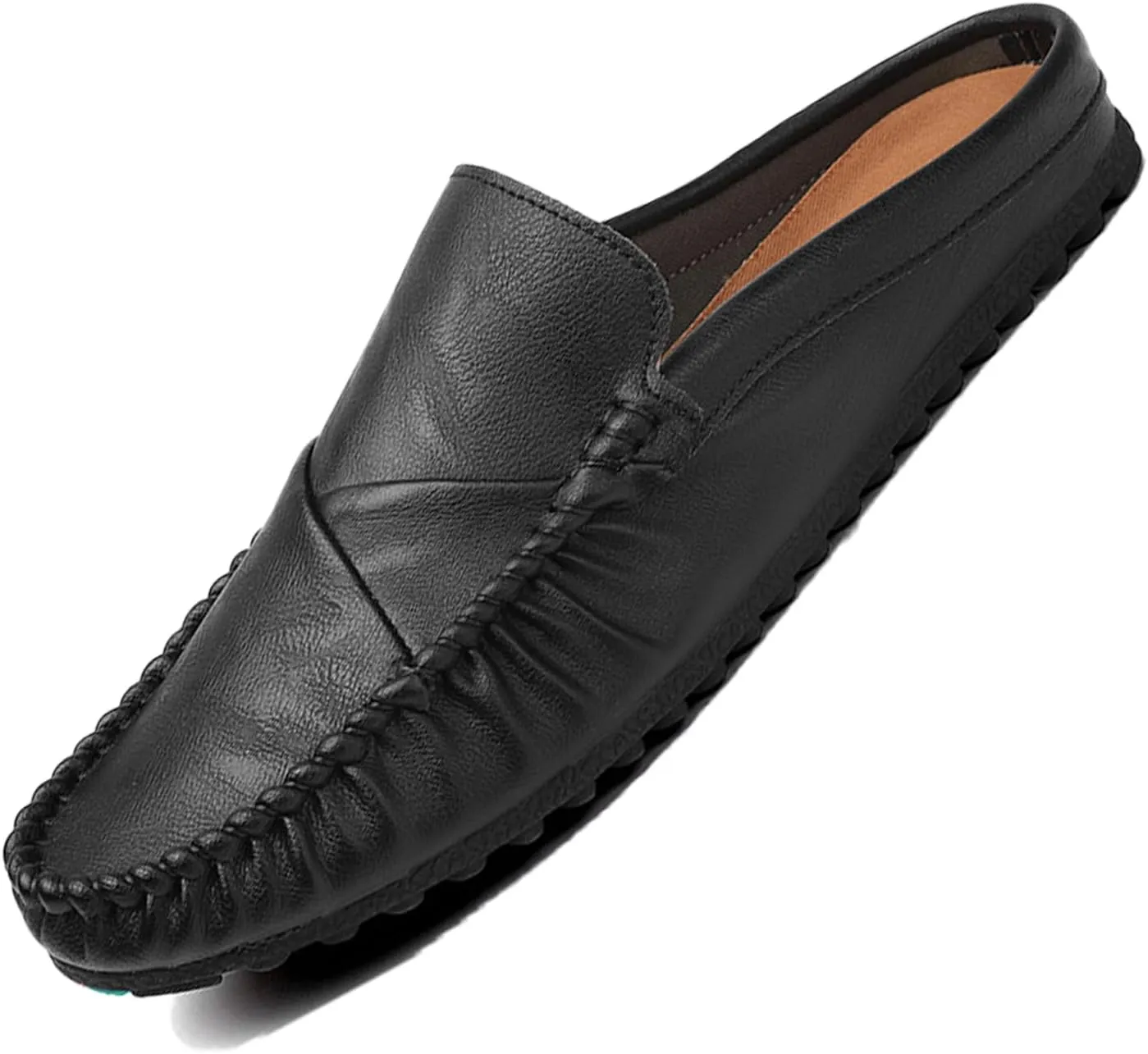 Men's Hand Stitched Half Drag Mules Slip On Comfortable Soft Sole Moccasin Boat Shoes Outdoor Comfortable Backless Casual Non-Slip Driving Loafers
