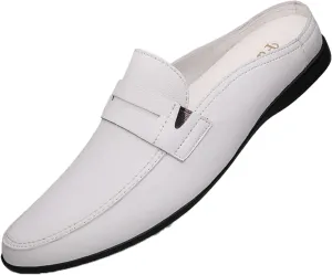 Men's Handmade Leather Half Drag Mules Slip On Comfortable Soft Sole Moccasin Boat Shoes Outdoor Comfortable Backless Casual Non-Slip Driving Loafers