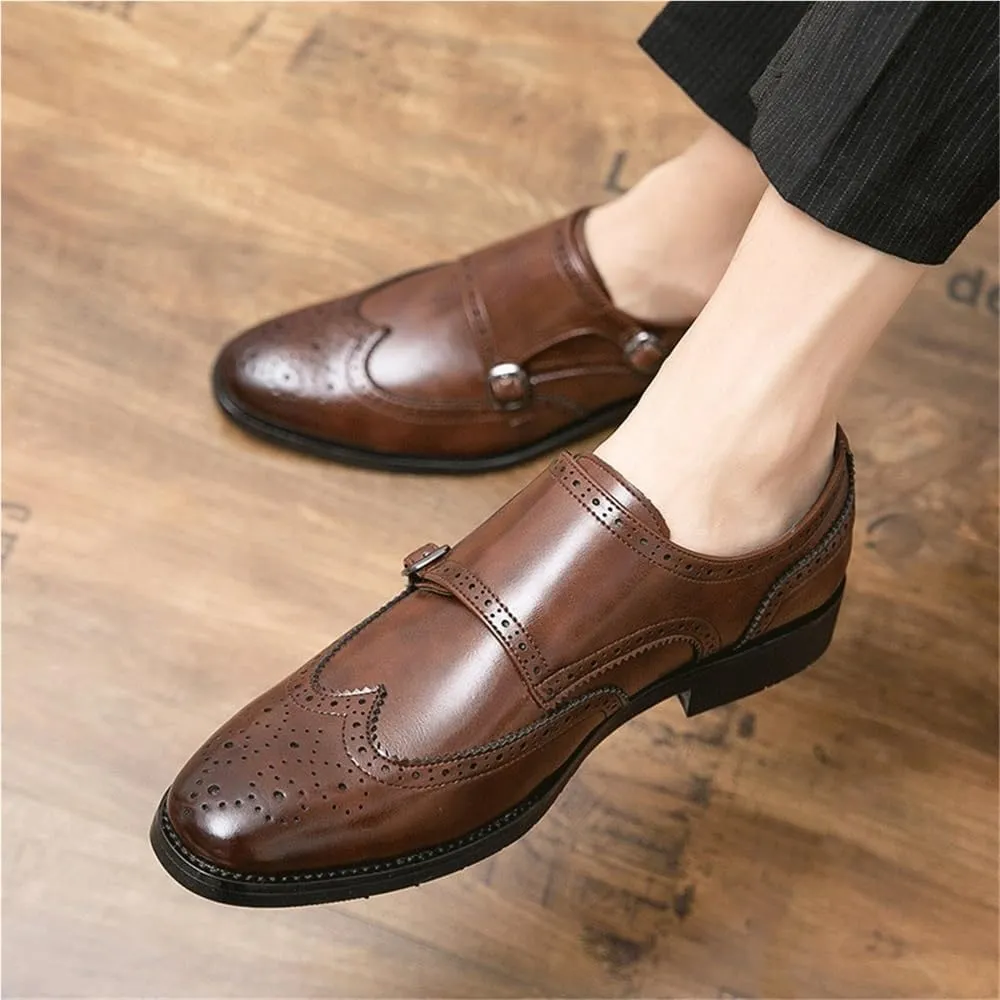 Mens Hasp Leather Oxford Dress Shoes Pointed Toe Slip On Height Increasing Wedding Fashion Loafers