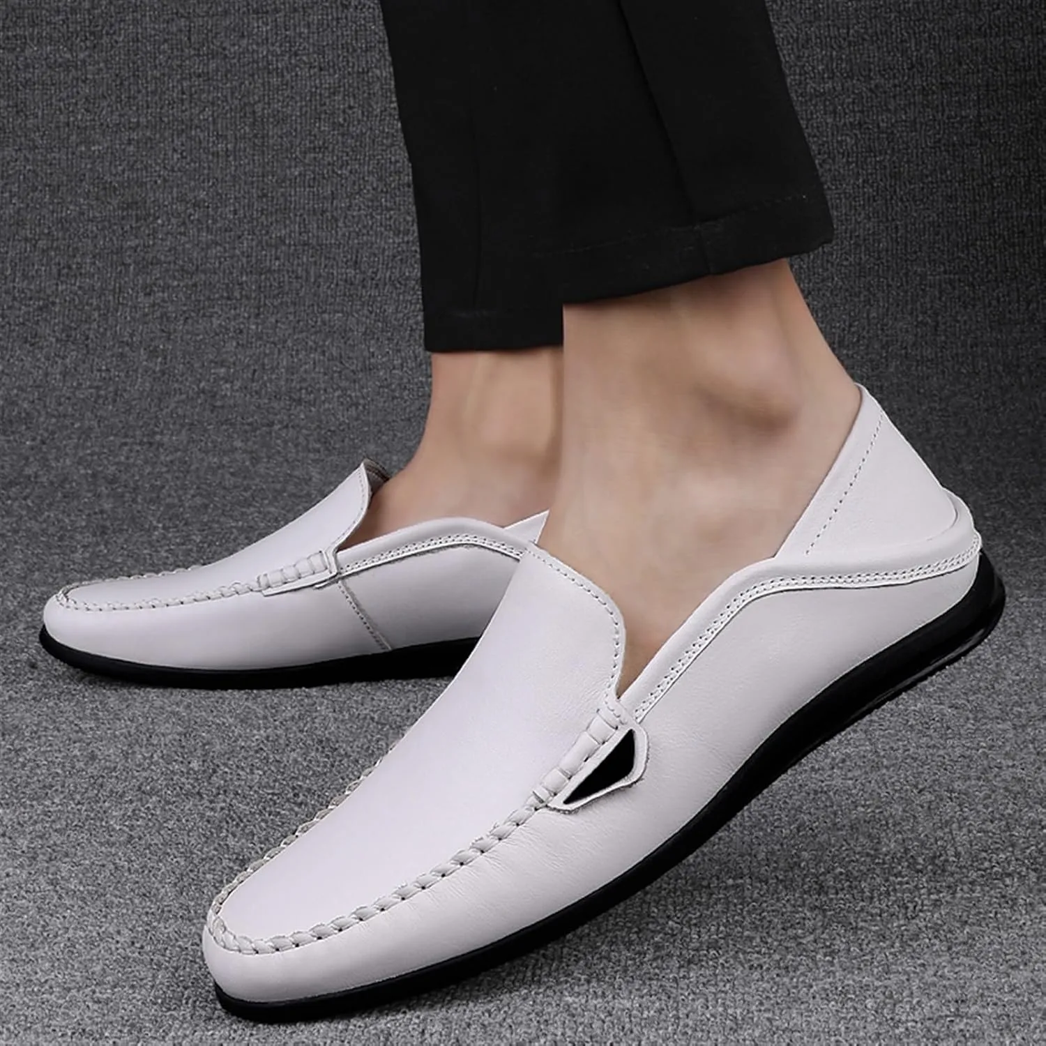 Men's Leather Loafers – Comfortable Slip-On Moccasins with Anti-Slip Sole, Lightweight and Resistant for Prom and Casual Walking
