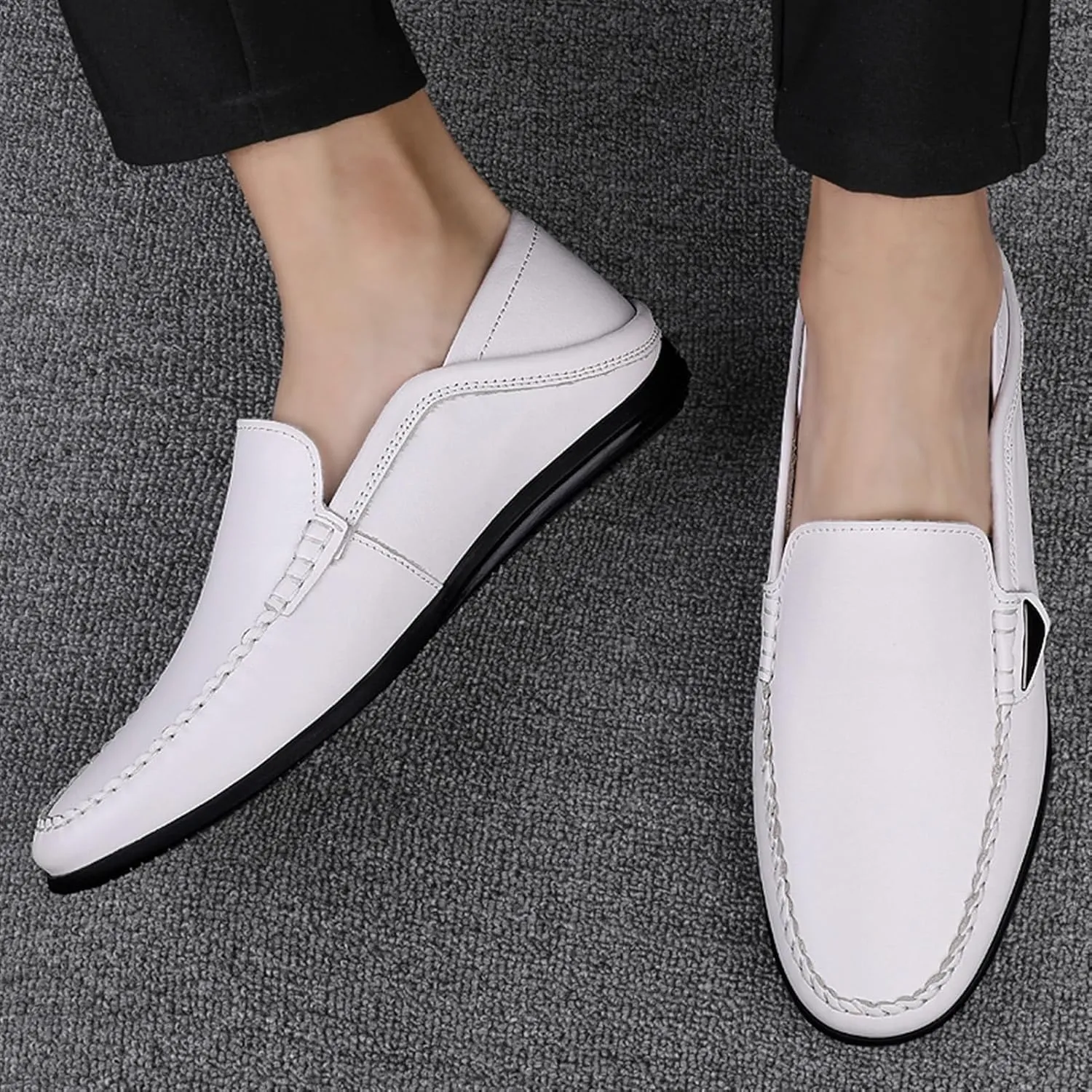 Men's Leather Loafers – Comfortable Slip-On Moccasins with Anti-Slip Sole, Lightweight and Resistant for Prom and Casual Walking