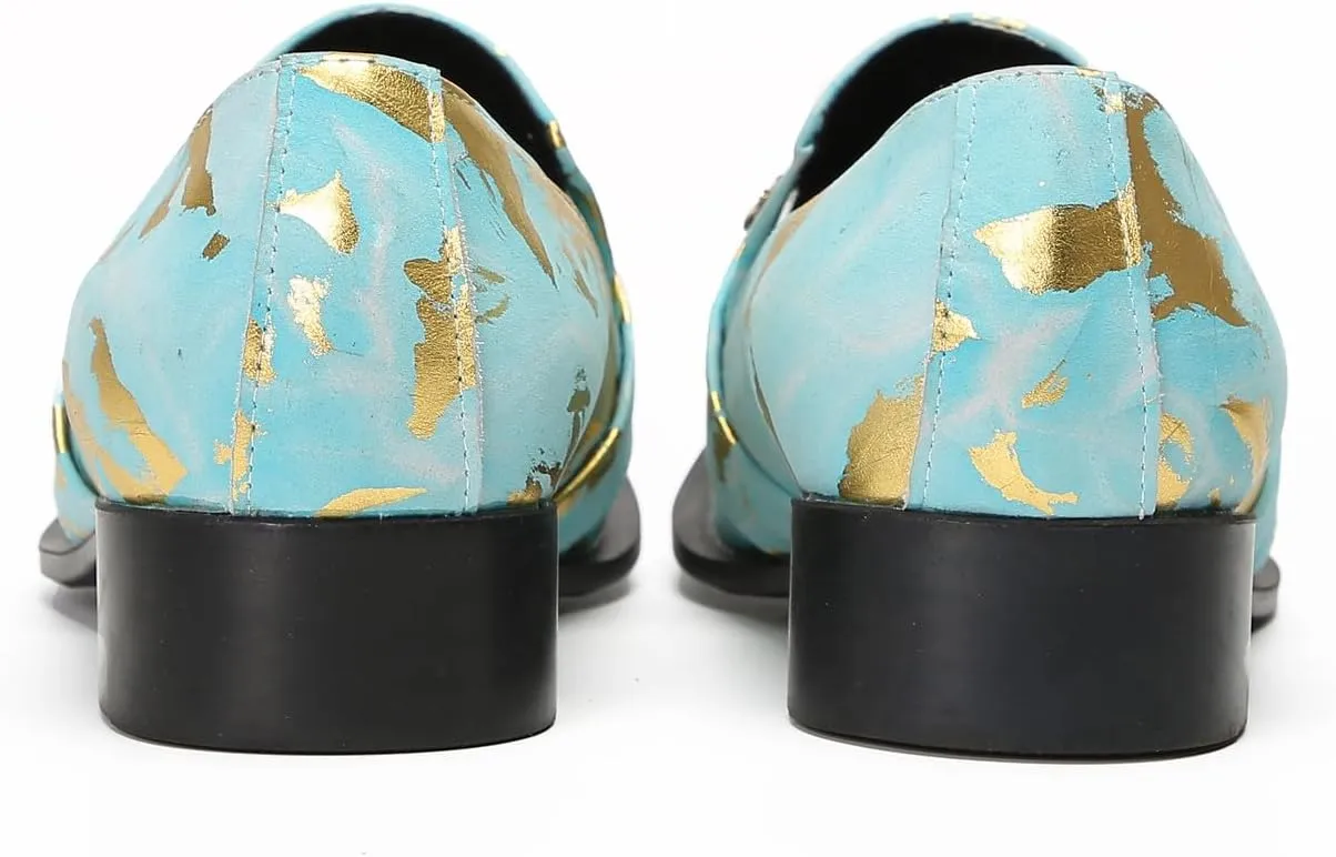 Mens Loafers Casual Party Dress Slip On Penny Loafers Genuine Leather Metal-Tip Toe Gold Diamond Mocassins Fashion Prom Wedding Tuxedo Disco Bar Western Shoes for Men