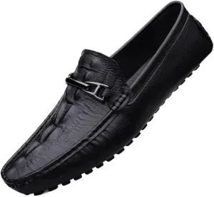 Men's Loafers Faux Crocodile Print Leather Flat Heel Lightweight Slip Resistant Anti-Slip Flexible Driving Slip-on