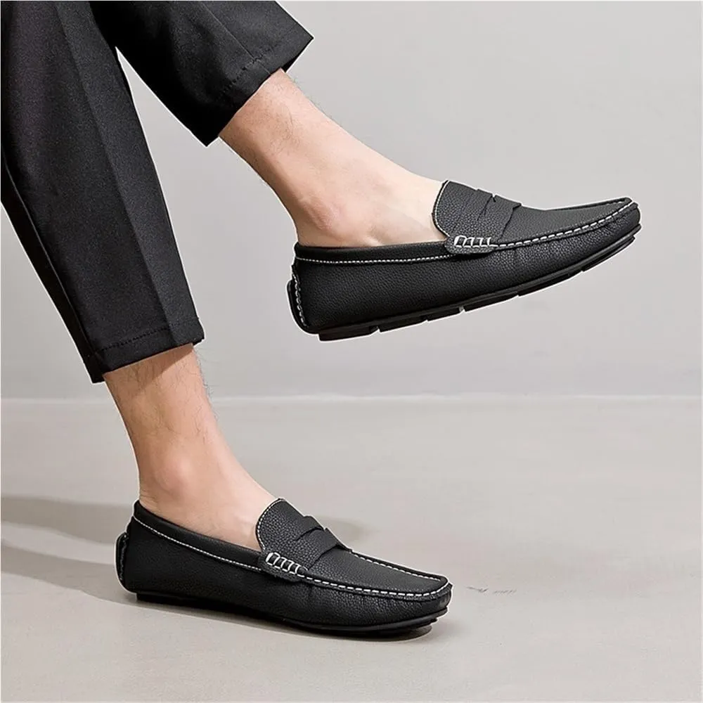 Men's Loafers Shoes Round Toe Nubuck Leather Driving Loafers Flat Heel Resistant Flexible Outdoor Slip On
