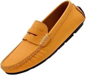 Men's Loafers Shoes Round Toe Nubuck Leather Driving Loafers Flat Heel Resistant Flexible Outdoor Slip On