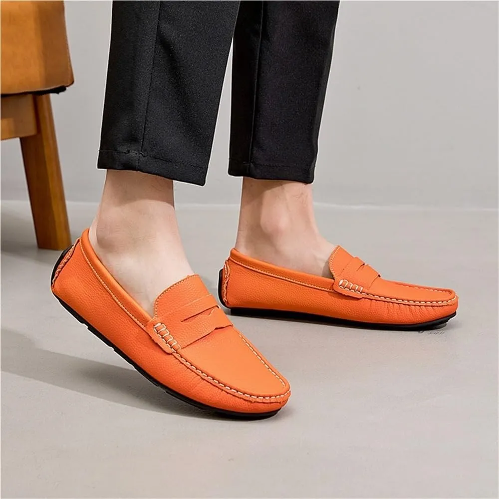 Men's Loafers Shoes Round Toe Nubuck Leather Driving Loafers Flat Heel Resistant Flexible Outdoor Slip On