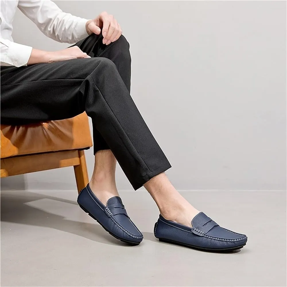 Men's Loafers Shoes Round Toe Nubuck Leather Driving Loafers Flat Heel Resistant Flexible Outdoor Slip On
