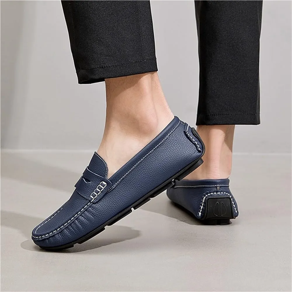 Men's Loafers Shoes Round Toe Nubuck Leather Driving Loafers Flat Heel Resistant Flexible Outdoor Slip On