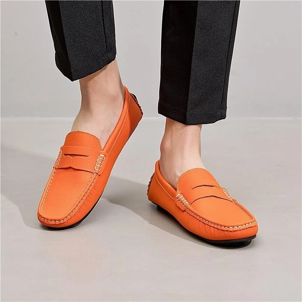 Men's Loafers Shoes Round Toe Nubuck Leather Driving Loafers Flat Heel Resistant Flexible Outdoor Slip On