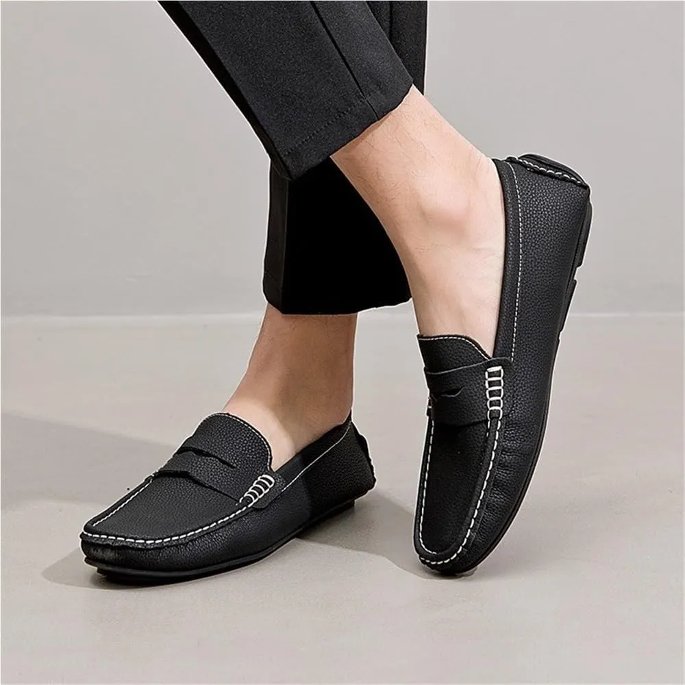 Men's Loafers Shoes Round Toe Nubuck Leather Driving Loafers Flat Heel Resistant Flexible Outdoor Slip On