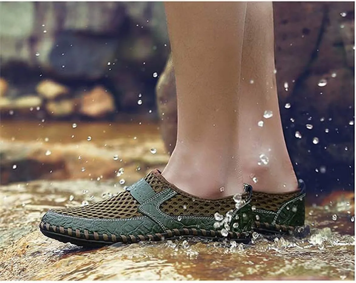 Men's Mesh Breathable Walking Loafers Outdoor Lightweight Slip-on Mesh Casual Shoes Stitching Honeycomb Hiking Shoes