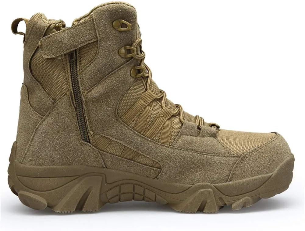 Men's Military and Tactical Combat Ankle Boots Lace up and Zipper Bootie Casual Outdoor Hiking Hunting Shoes Police Training Oxfords
