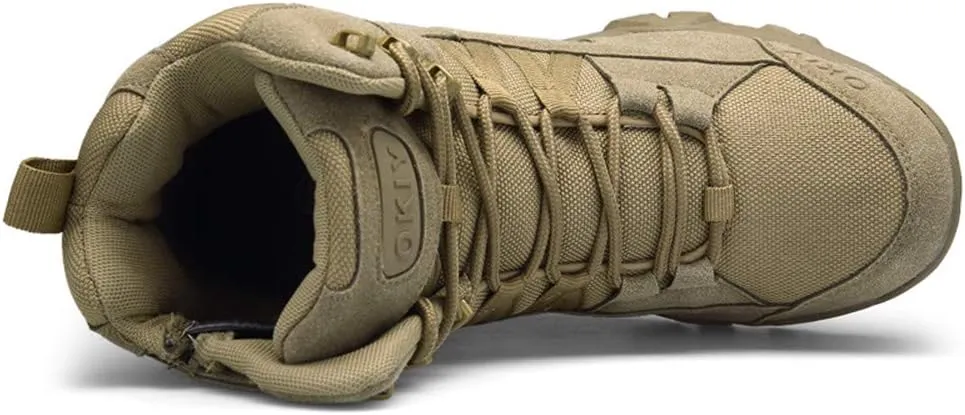 Men's Military and Tactical Combat Ankle Boots Lace up and Zipper Bootie Casual Outdoor Hiking Hunting Shoes Police Training Oxfords