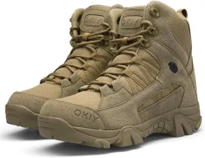 Men's Military and Tactical Combat Ankle Boots Lace up and Zipper Bootie Casual Outdoor Hiking Hunting Shoes Police Training Oxfords