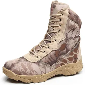 Men’s Military Boots， High-top Desert Tactical Boots Non-Slip Wear Resistant Head Layer Cowhide Combat Boots,Beige- 45/UK 10.5/US 11