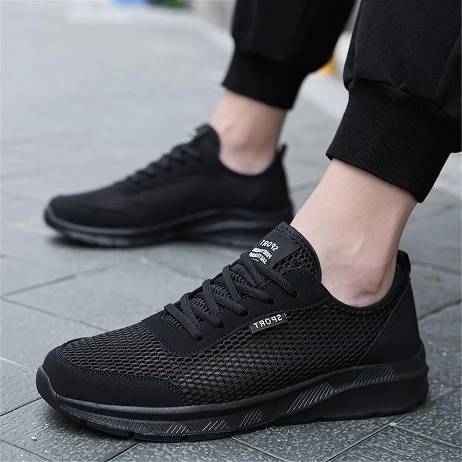 Mens Non Slip Walking Sneakers Lightweight Breathable Slip on Running Shoes Athletic Gym Tennis Shoes for Men