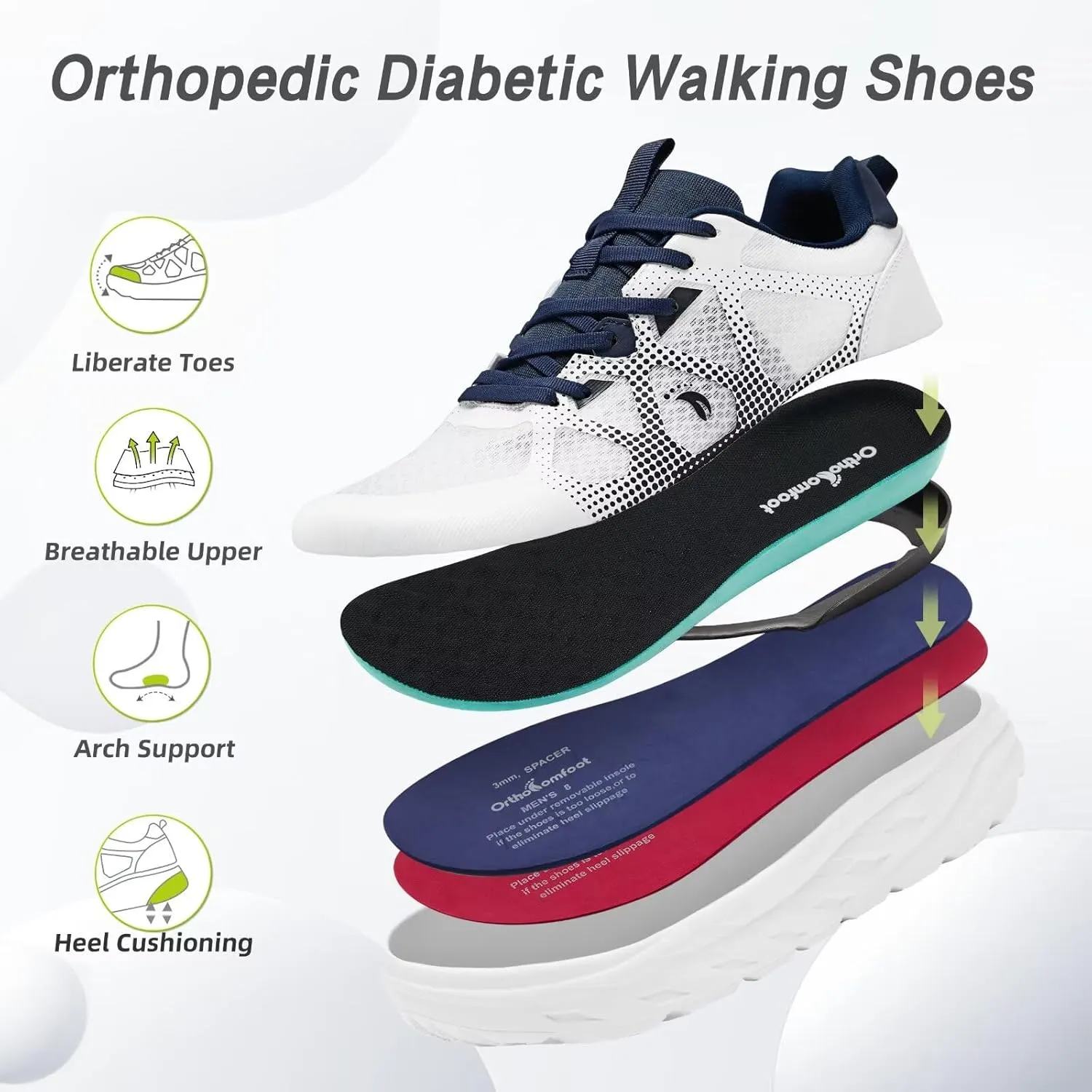 Men's Orthopedic Diabetic Wide Running Shoes: Comfortable Casual Arch Support Plantar Fasciitis Sports Sneakers, High Arch Swollen Outdoor Work Tennis Walking Shoes for Foot and Heel Pain Relief