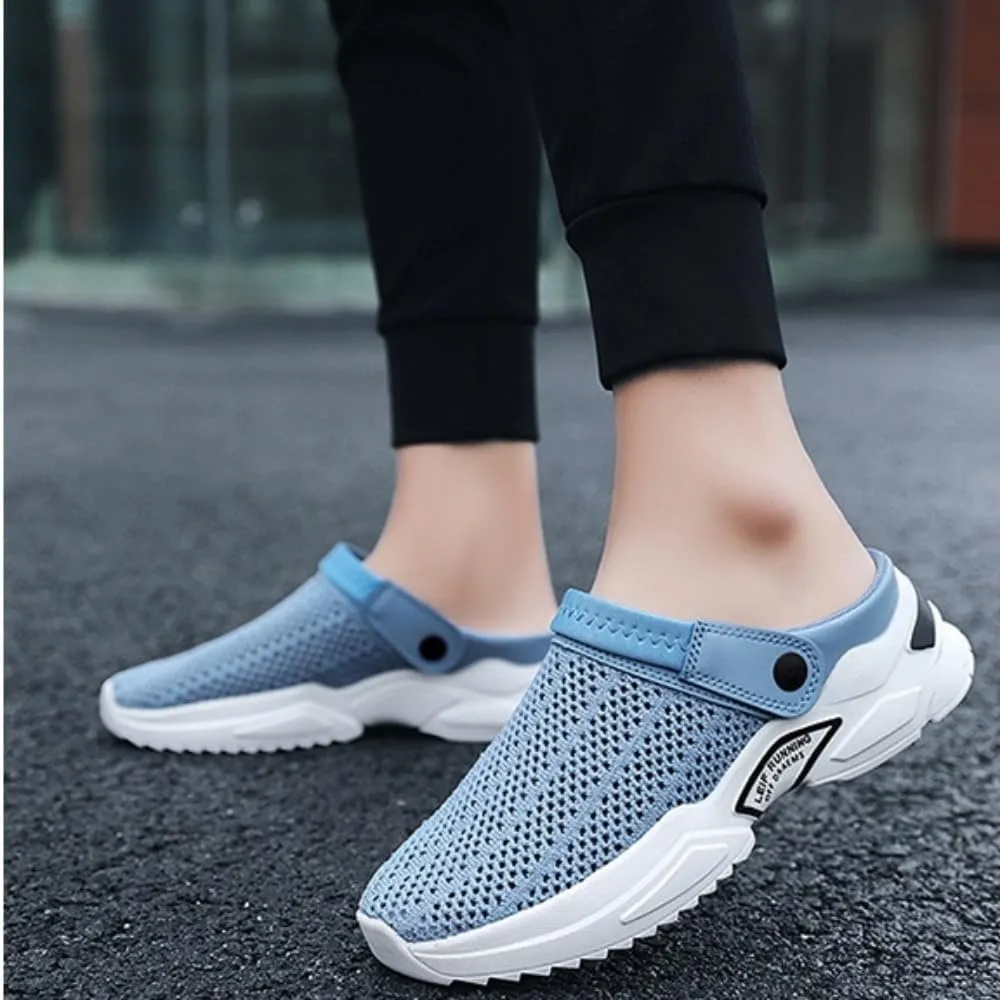 Men's Orthopedic Hollow-out Summer Sandals, Breathable With Arch Support Knit Mesh Walking Shoes, Free Slip On Outdoor Beach Sandals