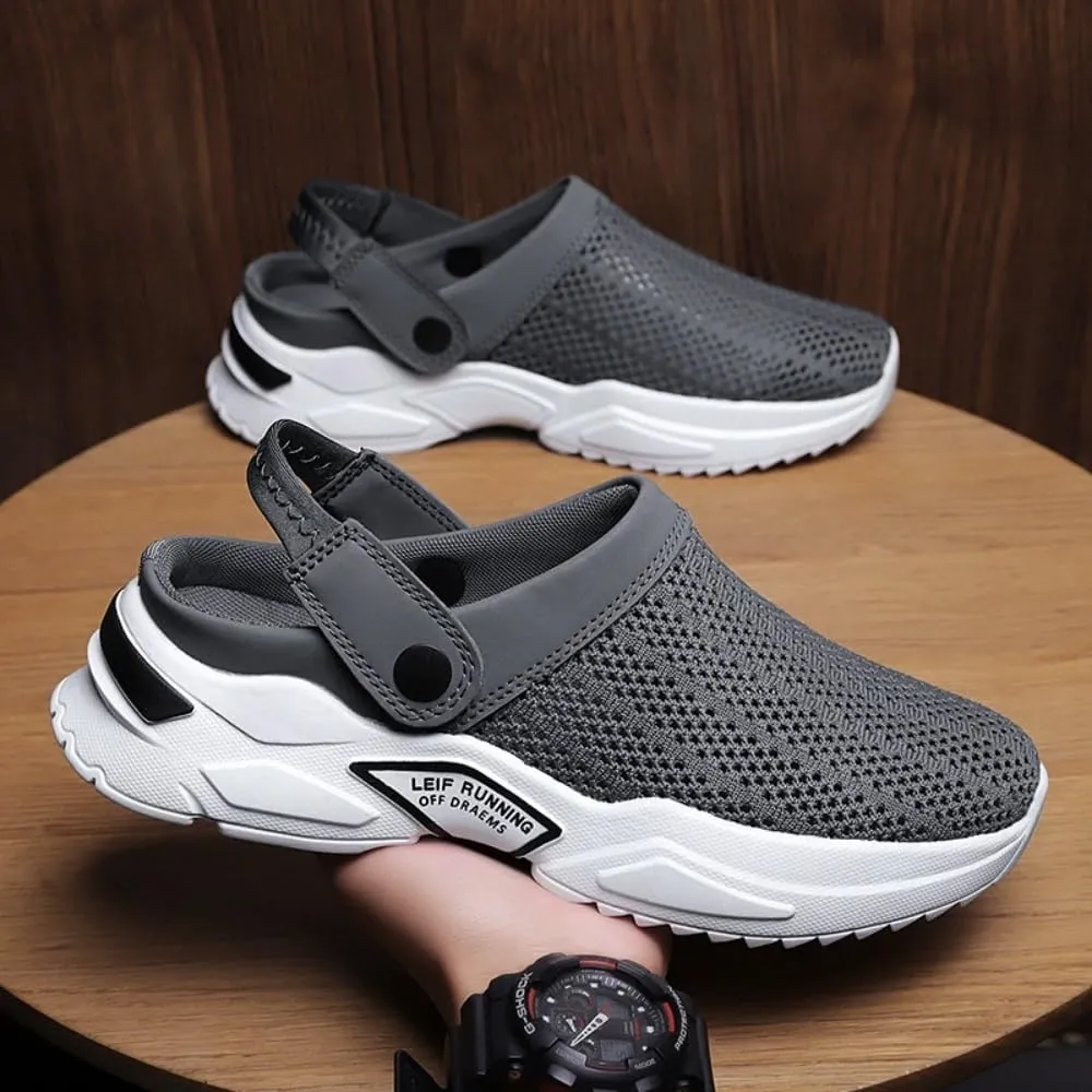 Men's Orthopedic Hollow-out Summer Sandals, Breathable With Arch Support Knit Mesh Walking Shoes, Free Slip On Outdoor Beach Sandals