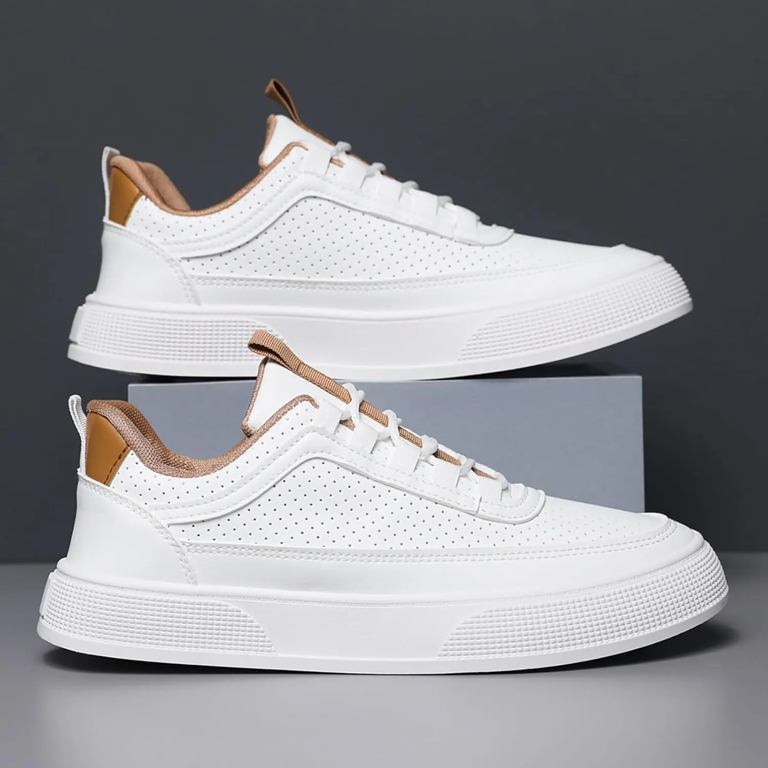 Mens Platform Sneakers Breathable Low Top Athletic Shoes Comfortable Fashion Non Slip Flat Sneakers Walking Shoes