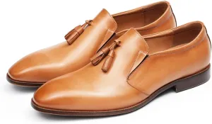 Men's Slip-On Tassel Loafers - Genuine Leather Penny Loafers Dress Shoes, Classic Formal Footwear for Business Casual, Weddings & Casual Events