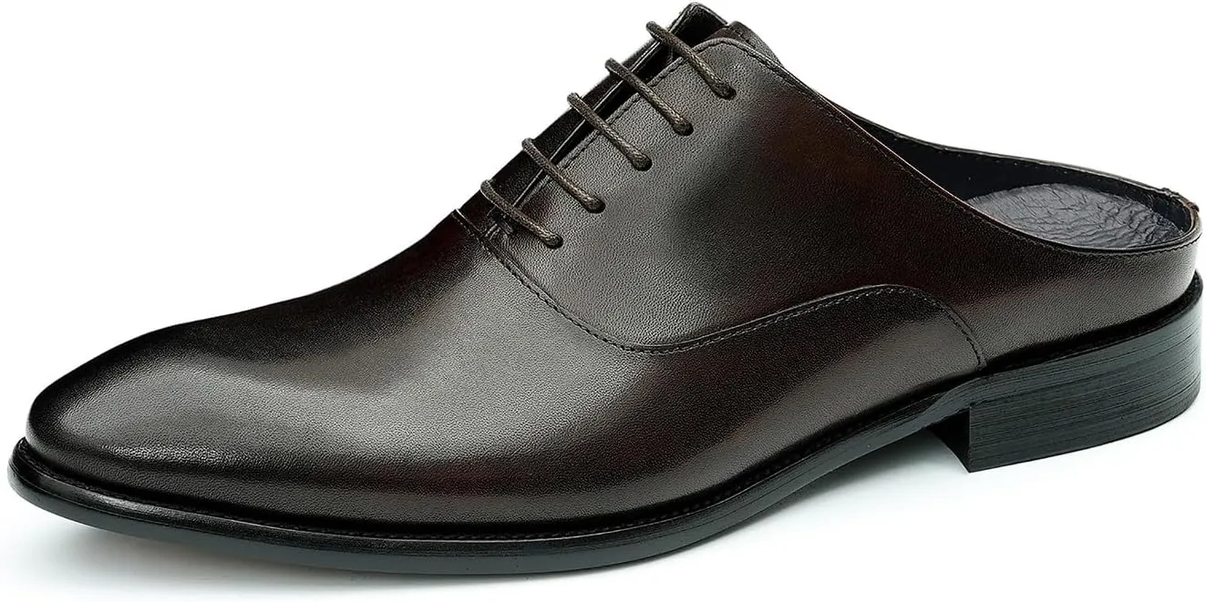 Mens Slippers Formal Dress Loafers Leather Oxfords Mules Business Casual Fashion Slip On Open Back Clogs Sandals Summer Shoes for Men