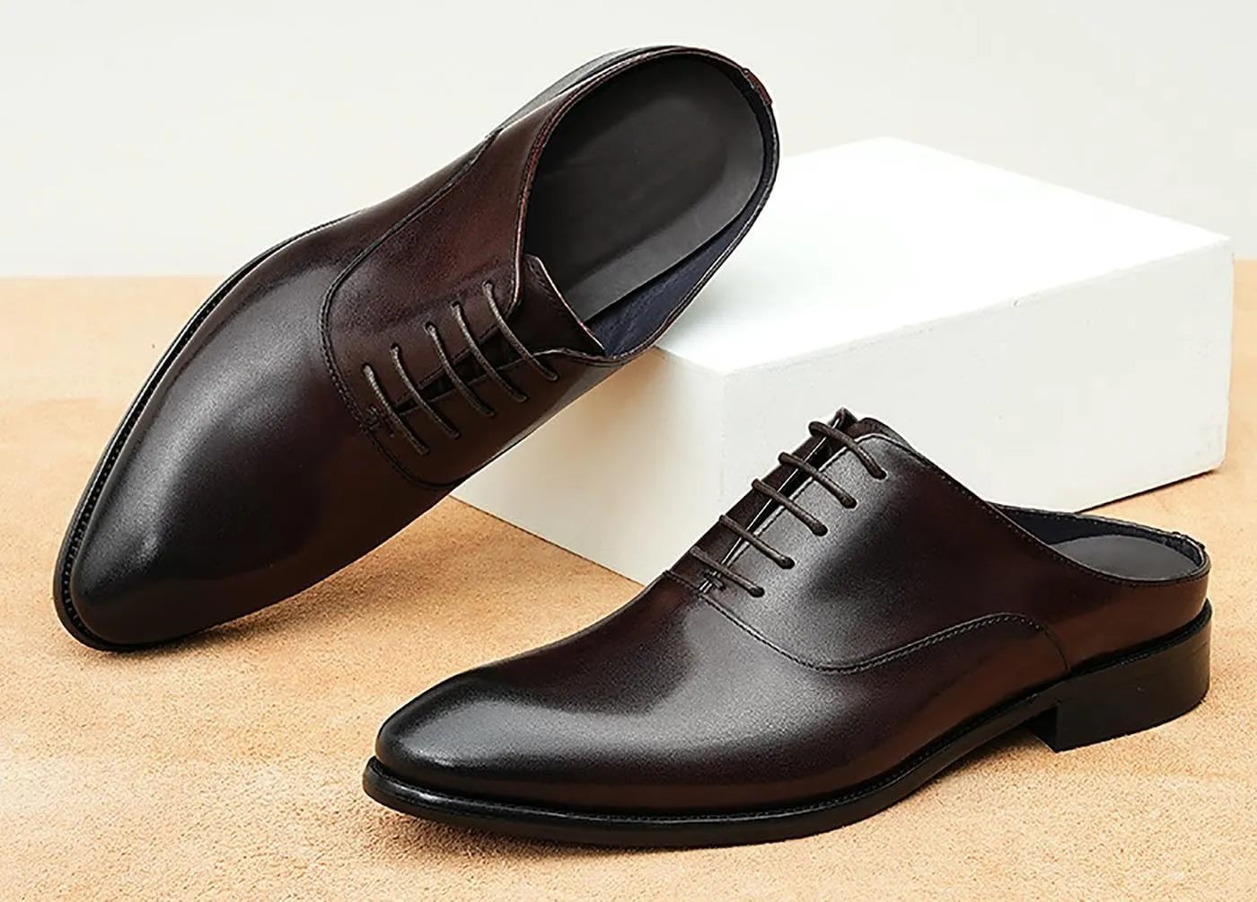 Mens Slippers Formal Dress Loafers Leather Oxfords Mules Business Casual Fashion Slip On Open Back Clogs Sandals Summer Shoes for Men
