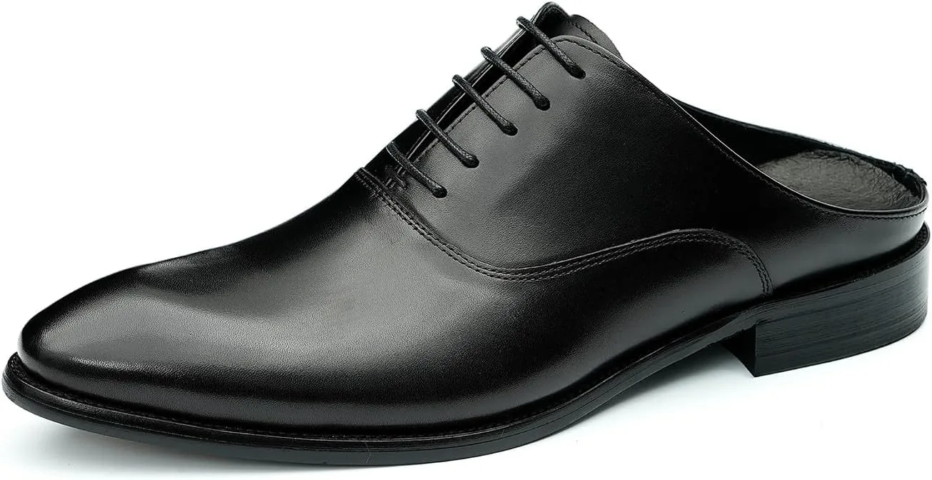 Mens Slippers Formal Dress Loafers Leather Oxfords Mules Business Casual Fashion Slip On Open Back Clogs Sandals Summer Shoes for Men