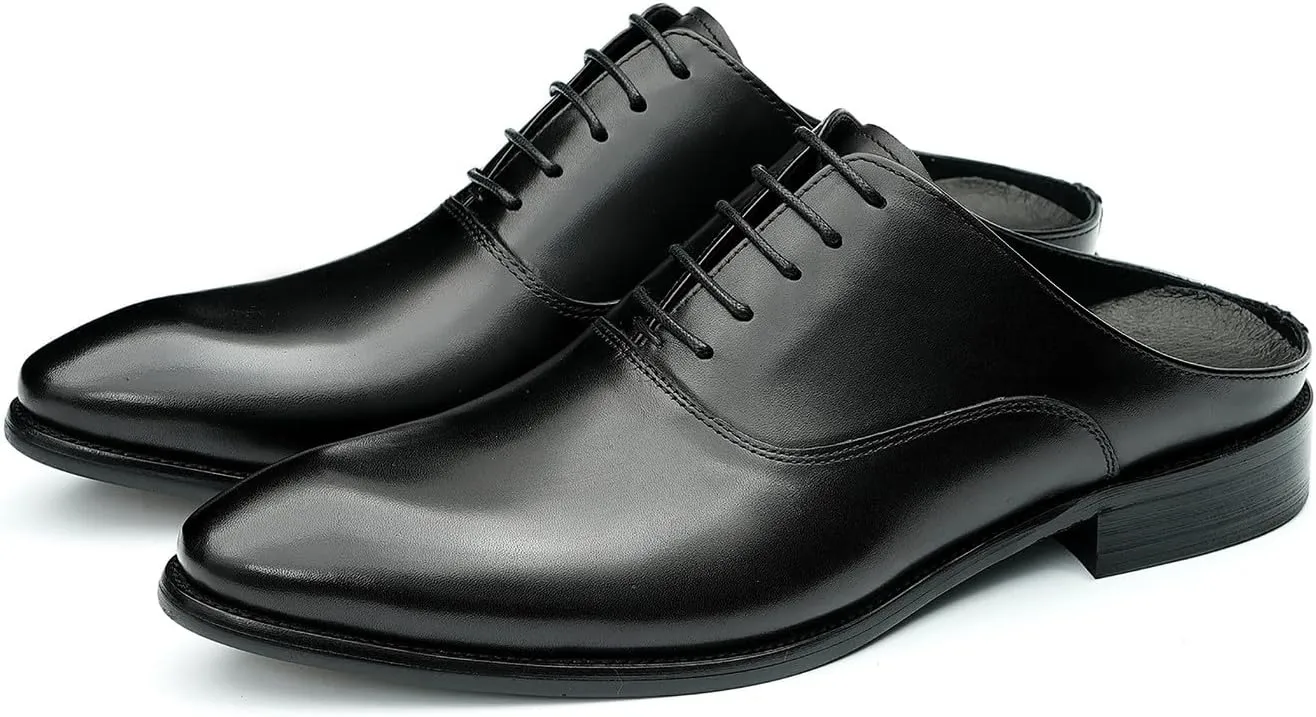 Mens Slippers Formal Dress Loafers Leather Oxfords Mules Business Casual Fashion Slip On Open Back Clogs Sandals Summer Shoes for Men