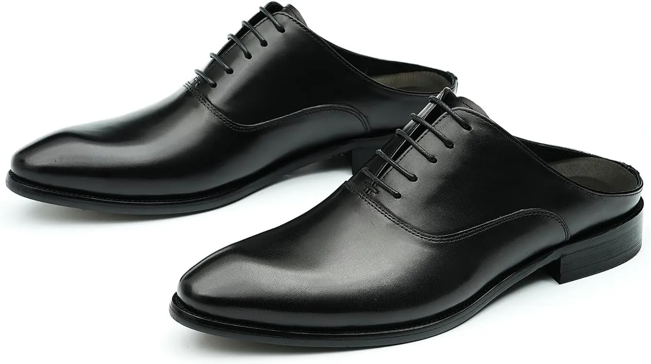 Mens Slippers Formal Dress Loafers Leather Oxfords Mules Business Casual Fashion Slip On Open Back Clogs Sandals Summer Shoes for Men