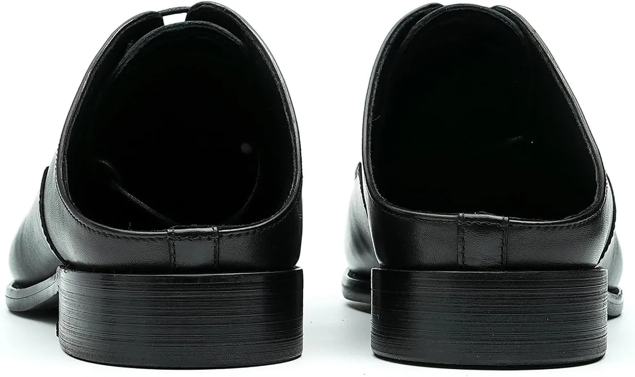 Mens Slippers Formal Dress Loafers Leather Oxfords Mules Business Casual Fashion Slip On Open Back Clogs Sandals Summer Shoes for Men