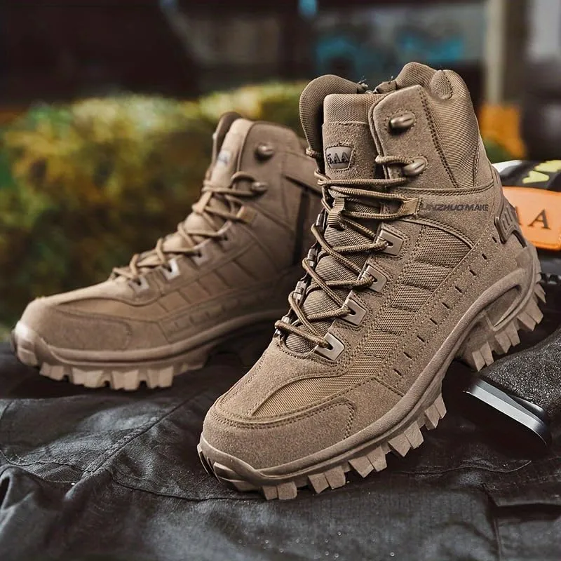 Men's Tactical Hiking Boots - Military-Grade Lightweight Combat Boots with Side Zipper, Slip-Resistant Orthopedic Sole for Outdoor Adventures/Motorcycle Riding/Military Training