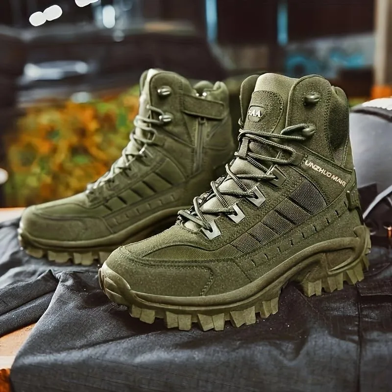 Men's Tactical Hiking Boots - Military-Grade Lightweight Combat Boots with Side Zipper, Slip-Resistant Orthopedic Sole for Outdoor Adventures/Motorcycle Riding/Military Training