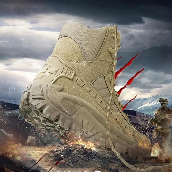 Men's Tactical Hiking Boots - Military-Grade Lightweight Combat Boots with Side Zipper, Slip-Resistant Orthopedic Sole for Outdoor Adventures/Motorcycle Riding/Military Training