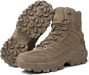 Men's Tactical Hiking Boots - Military-Grade Lightweight Combat Boots with Side Zipper, Slip-Resistant Orthopedic Sole for Outdoor Adventures/Motorcycle Riding/Military Training