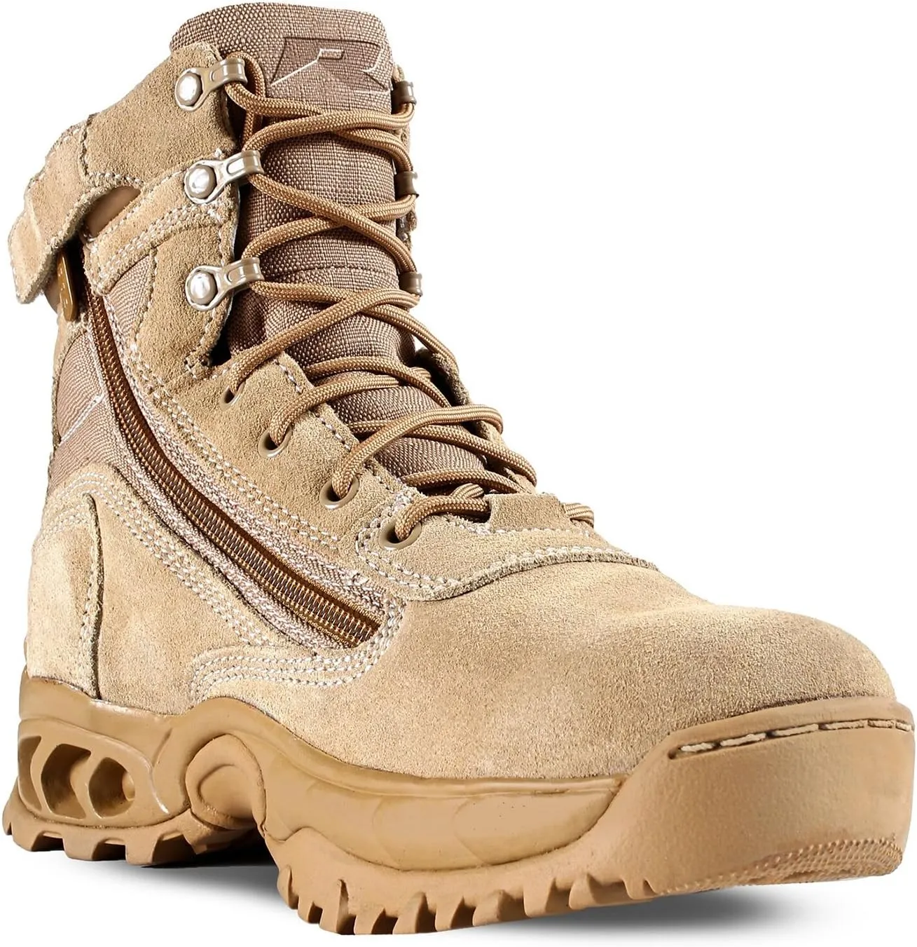 Men’s Tactical Military Combat Boots Air-Tac Desert Storm 6” with Zipper Suede Sand Tan Leather Slip Resistant Boots