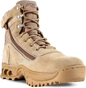 Men’s Tactical Military Combat Boots Air-Tac Desert Storm 6” with Zipper Suede Sand Tan Leather Slip Resistant Boots